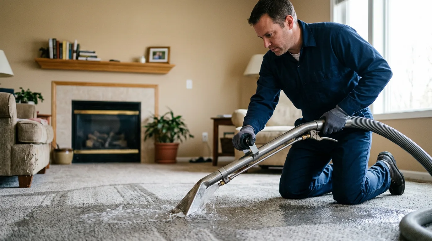 Water damage restoration technician working near Dahinda, IL
